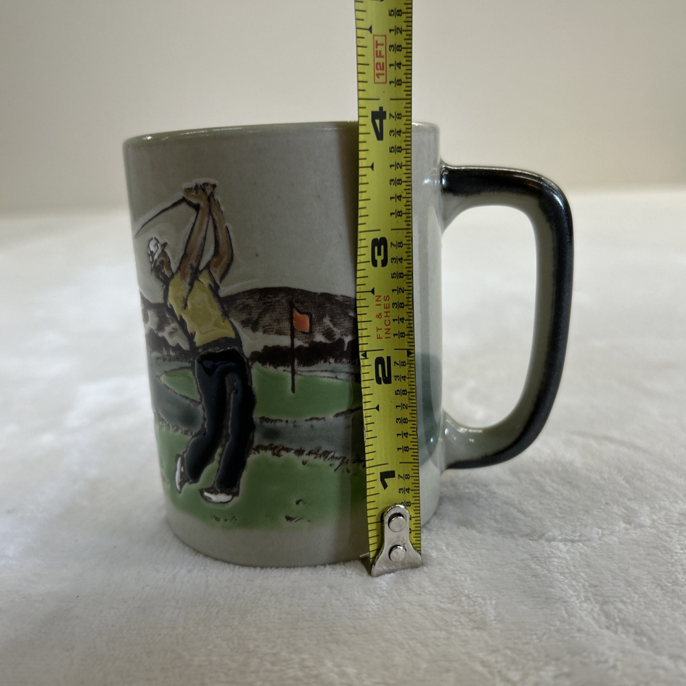 Vintage Otagiri Male Golfer Ceramic Embossed Stoneware Coffee Cup Bnfts Charity - Picture 7 of 10